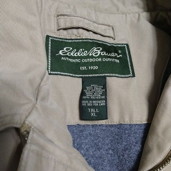 Eddie Bauer Canvas Jacket Fleece Lined Mens XL Tall Tan Workwear Chore Coat Work - Picture 4 of 16